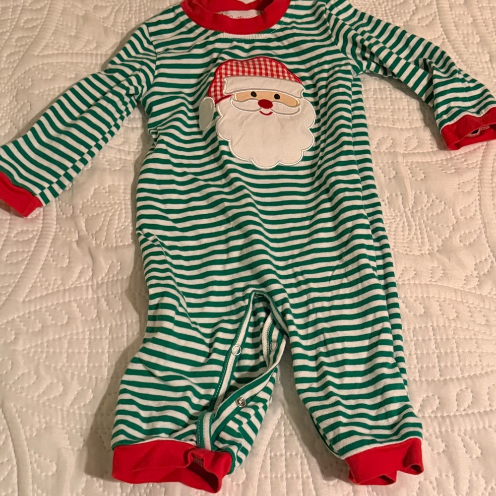 Green and Red Striped Santa Baby Onesie
